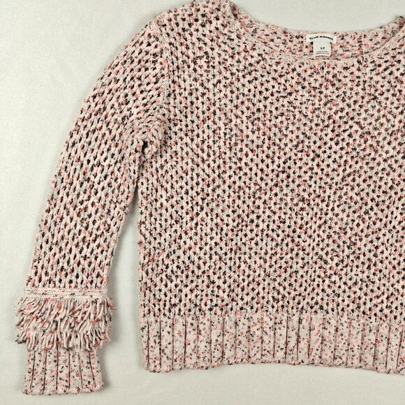 Club Monaco Open Knit Fringe Sleeves Speckled Sweater Size S Cozy Softgirl - Picture 3 of 10
